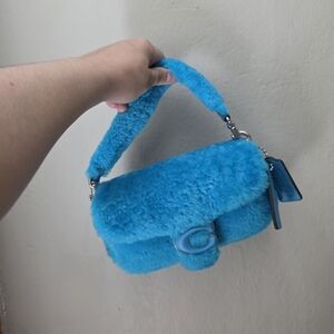 Rare Collaboration Coach x Lil Nas X Tabby 18 Blue Shearling Shoulder Bag CP955